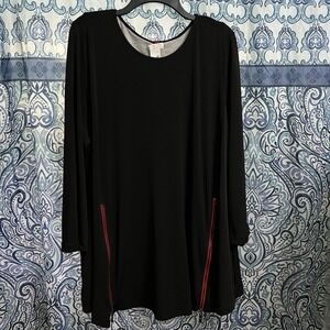 IC By Connie K Tunic Top Womens XXL Black Zippers Pockets Lagenlook Artsy